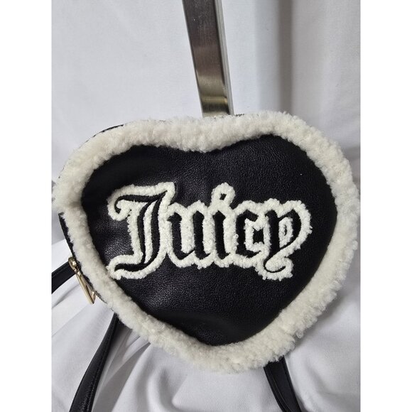 Juicy Couture Licorice Shear Genius Crossbody Black Heart White Faux Fur NWT - Picture 8 of 8